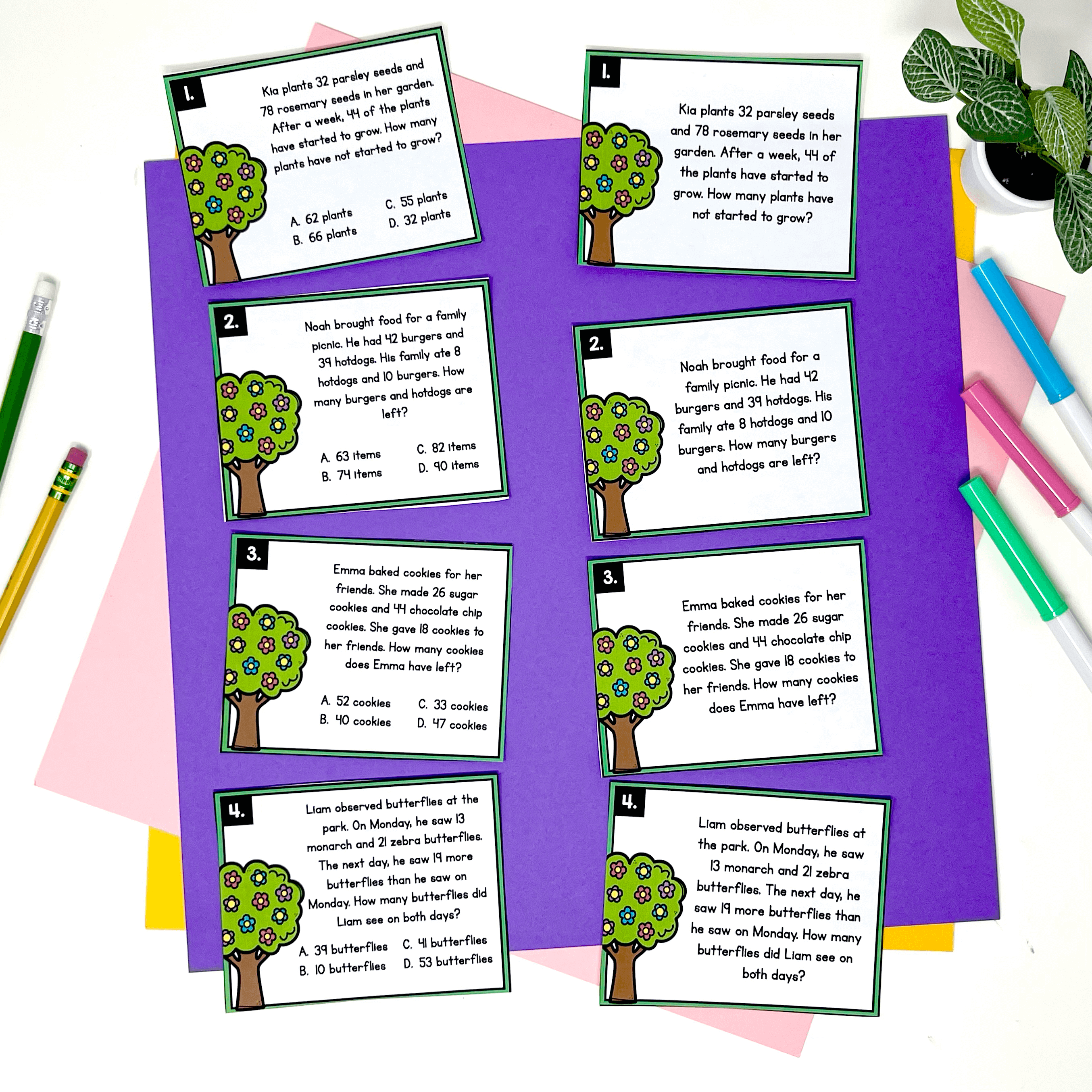 2nd grade two-step word problem task cards