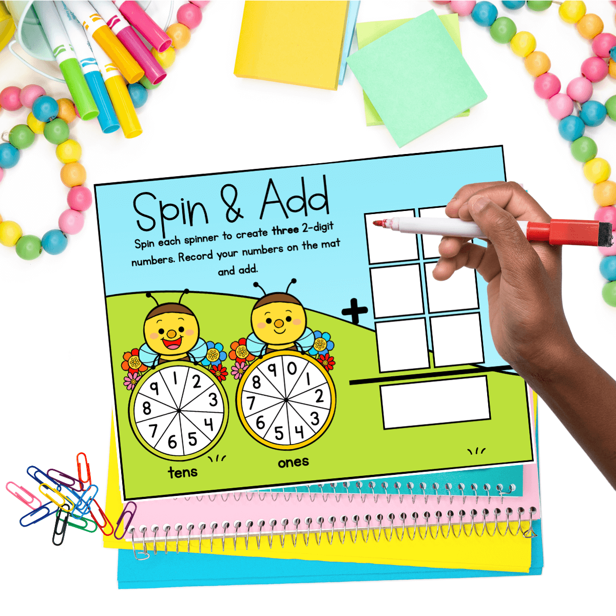 2nd grade spring math activities spin and add mat
