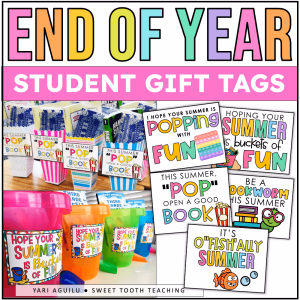 End of Year Student Gift Tags—Pop Open a Good Book—Bookworm theme; ideal for classroom literacy rewards, summer reading gifts, popcorn treats.